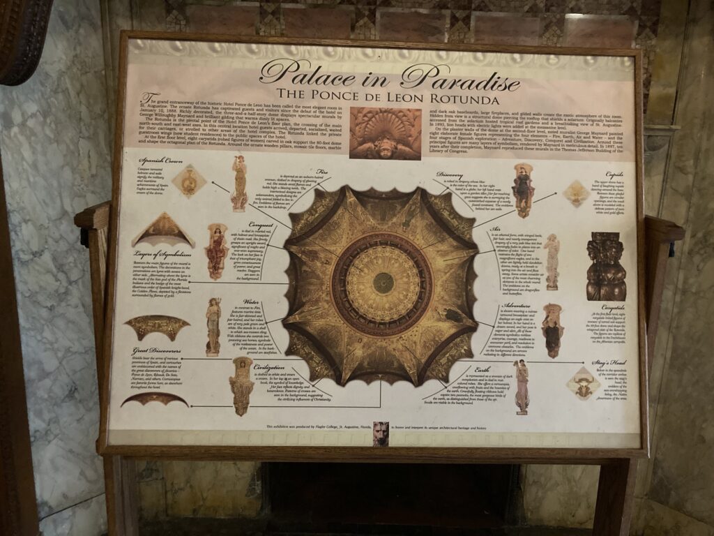 A framed description board of a painted mural dome
