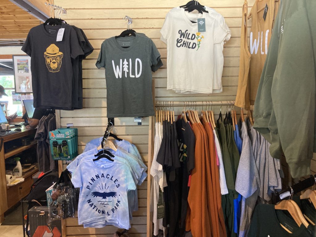 Different Pinnacles National Park and Wild T-shirts on Display