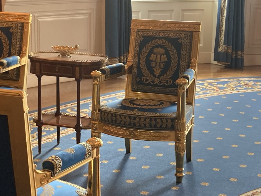 Blue and Gold Frame Chairs