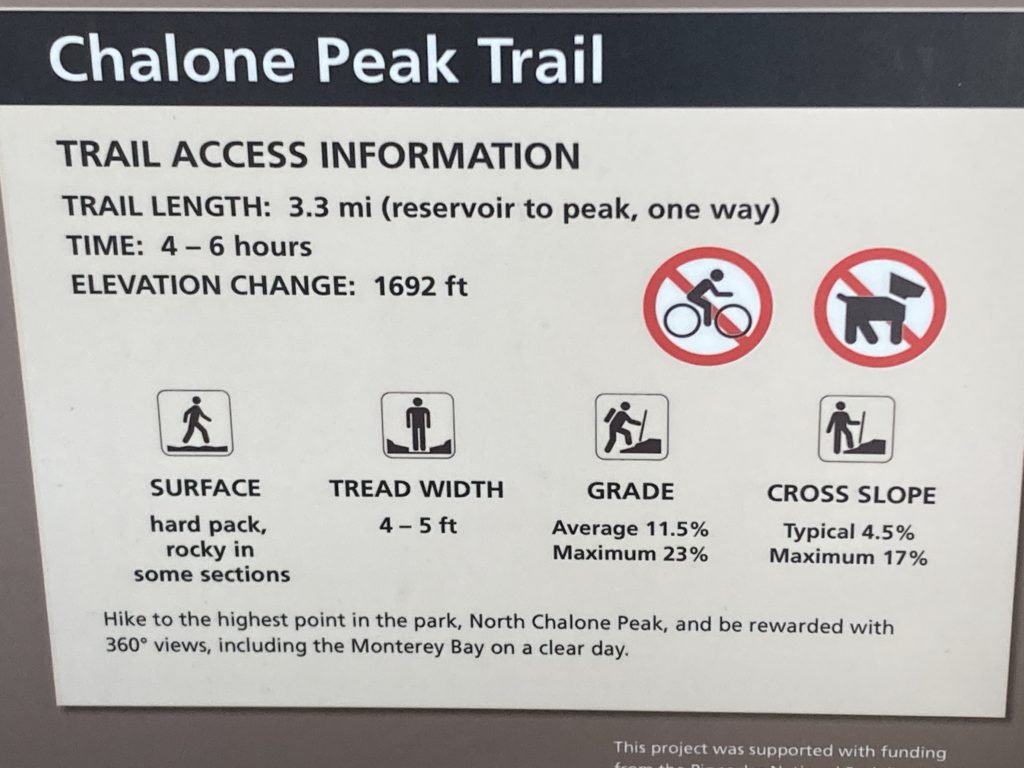 Chalone Peak Trail Access Information Card