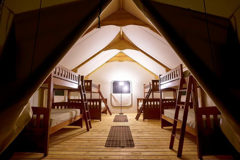 Inside the Big Tent with 4 Bunk Beds