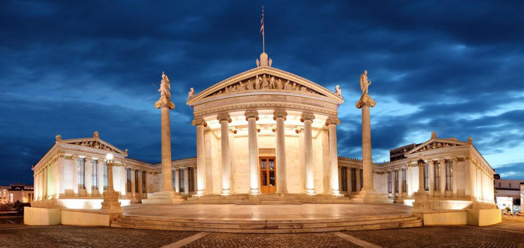 Academy of Athens at night