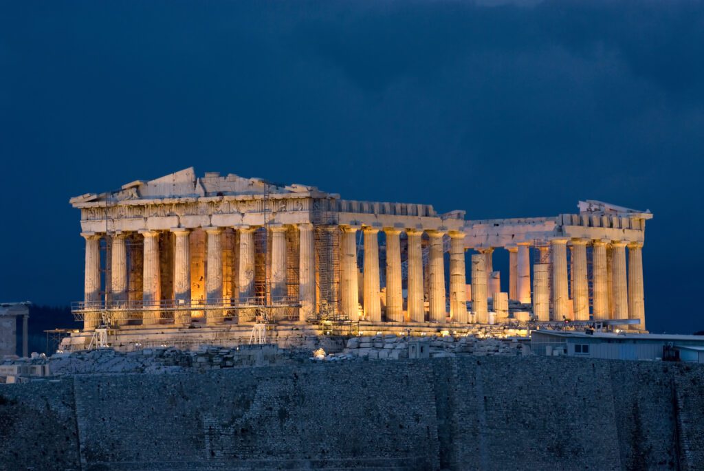 Parthenon at night on Acropolis, Athens