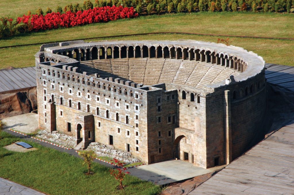 Aerial View of The Aspendos Miniature with Green and Trees in the Backgorund