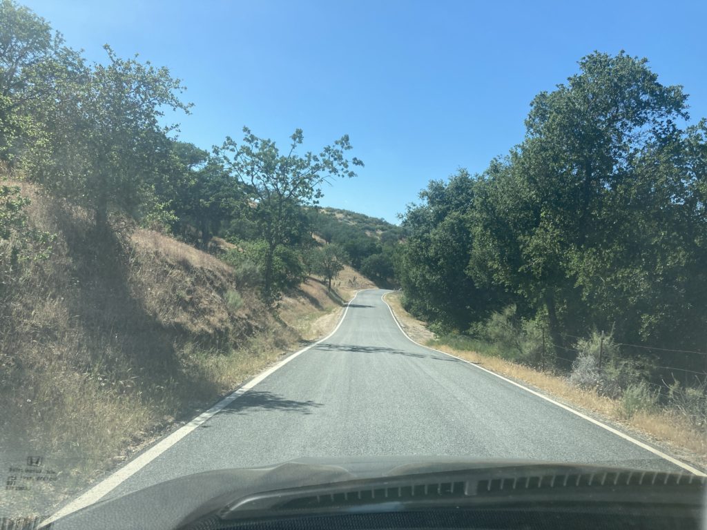 Cars going both directions share one lane