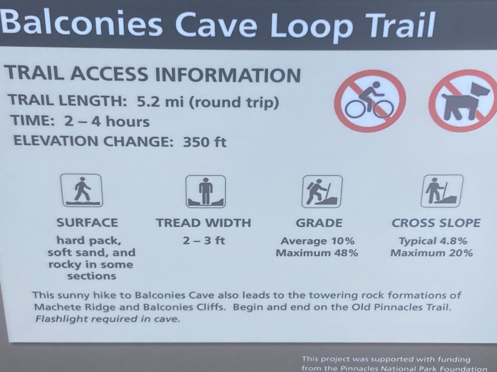Balconies Cave Loop Trail Access Information Placard