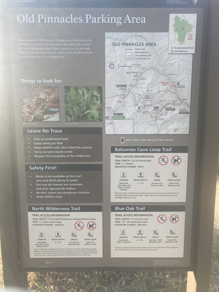 Old Pinnacles Parking Area Information Poster