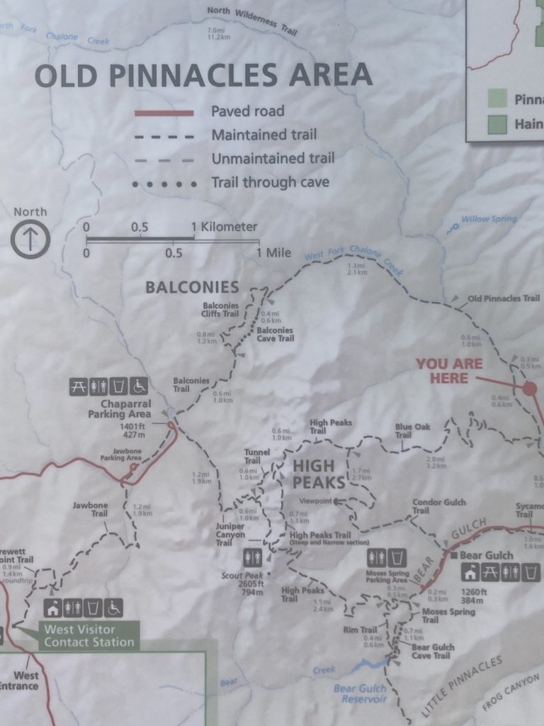 White Illustrated Map of Old Pinnacles Area