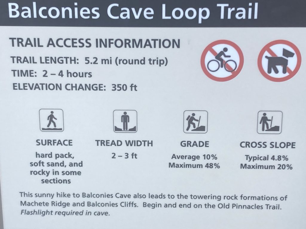 Balconies Cave Loop Trail Access Information Placard