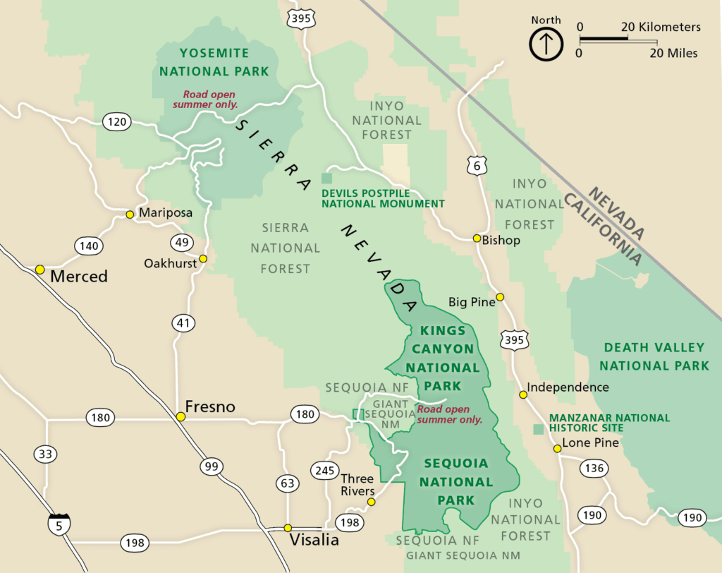 Map of Kings Canyon and Sequoia National Park