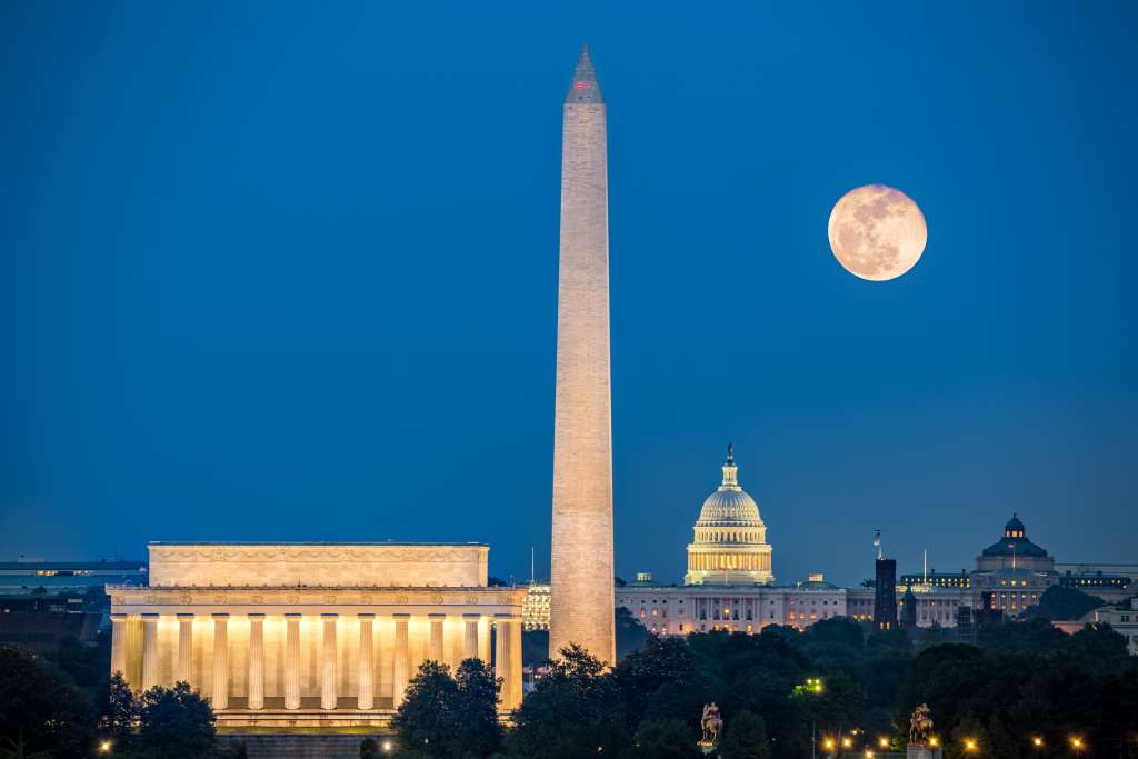The Lincoln Memorial, Washington Monument, and U.S. Capitol Building