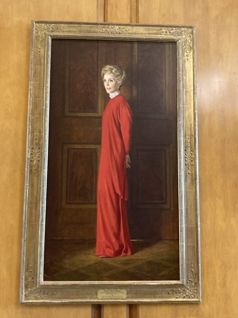 Portrait of Nancy Reagan in Red Dress