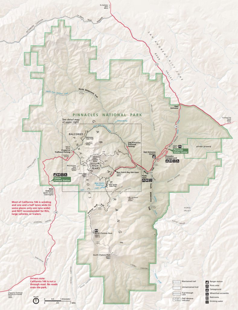 Map of Pinnacles National Park (Courtesy of National Park Service)