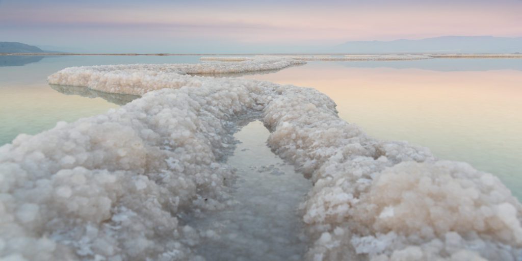 Mineral ribbons in the Dead Sea in Jordan