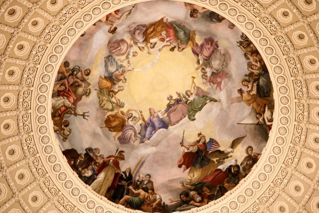 Apotheosis of Washington surrounded by yellow title pattern