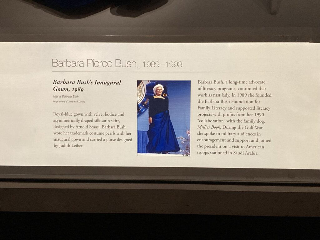 Barbara Bush Inaugural Ball Gown Sign
