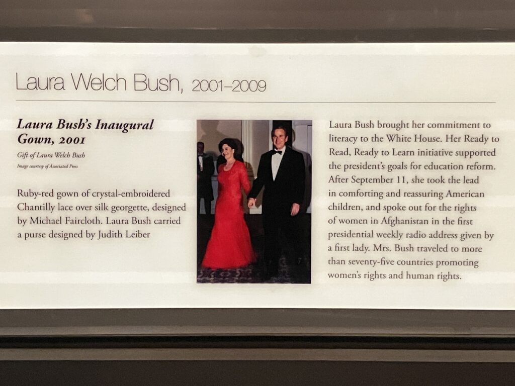 Laura Bush Inaugural Ball Gown Sign