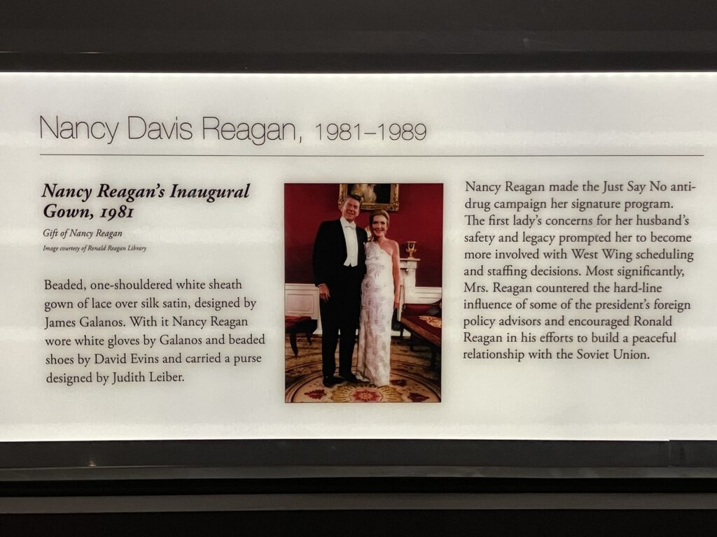 Nancy Reagan Inaugural Ball Gown Sign